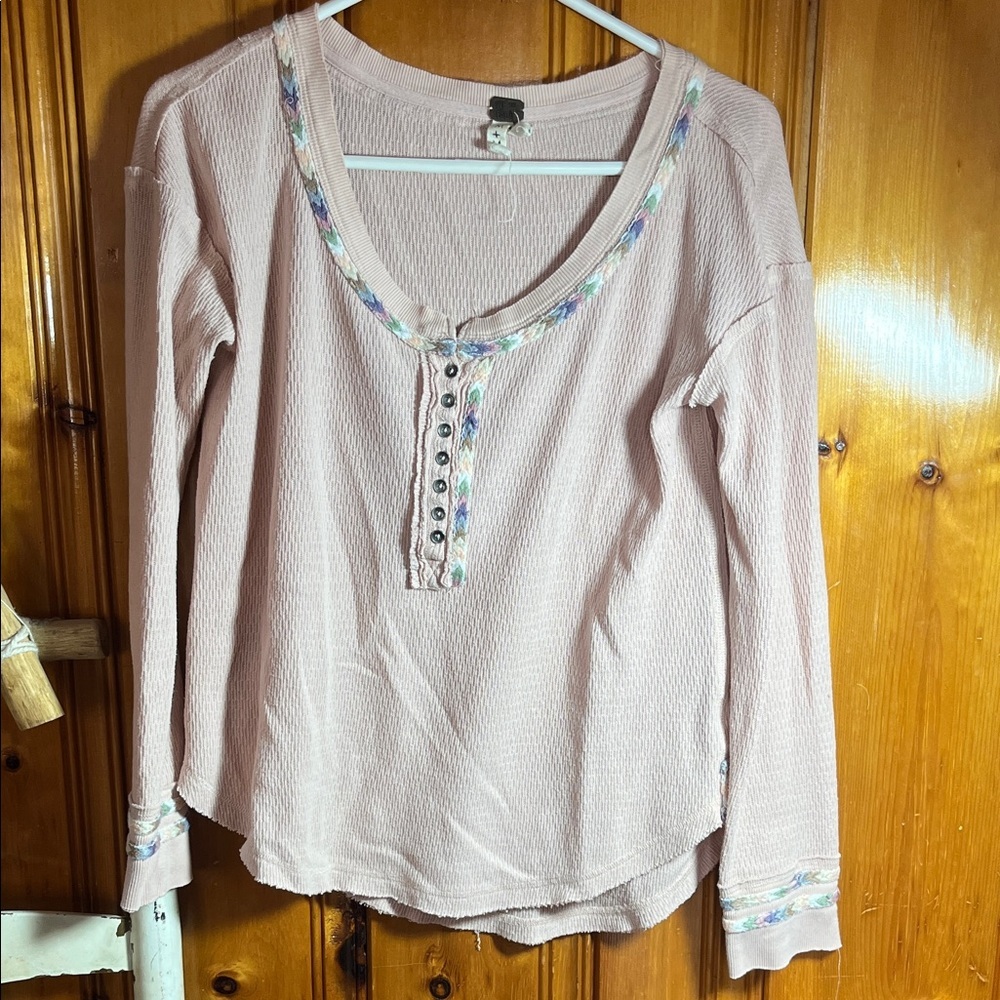 We The Free Blush Long Sleeve Top with Embroidered Accents